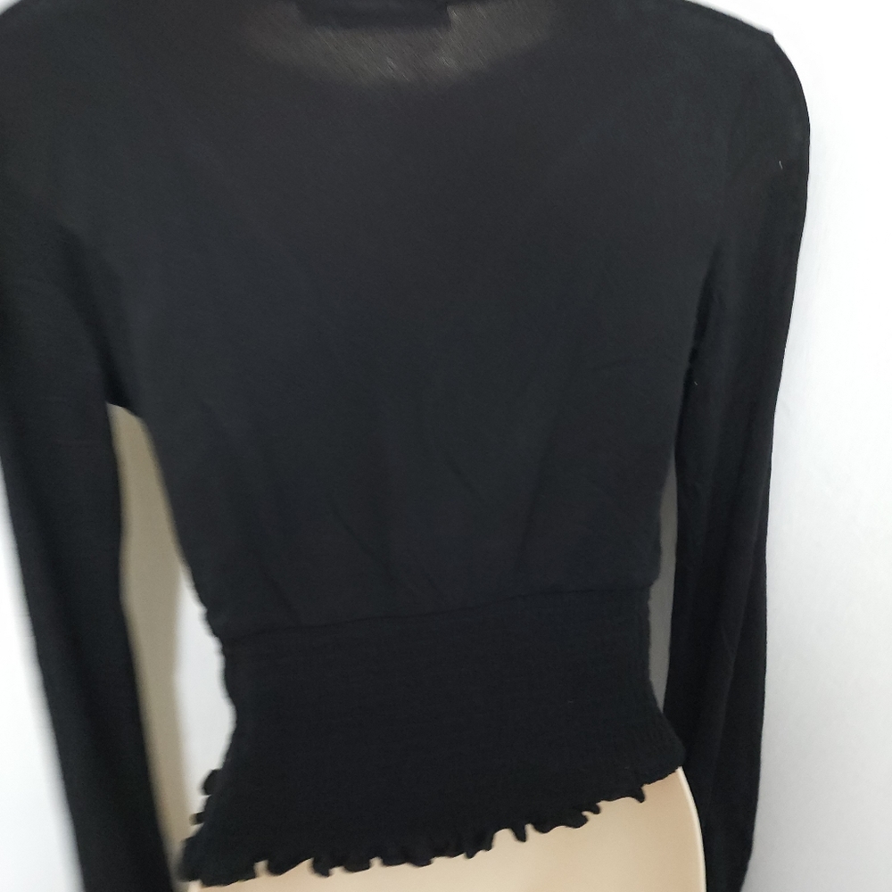 Aus S Glassons Black Wrap Front Long Sleeve Stretch Crop Top - Picture 13 of 16